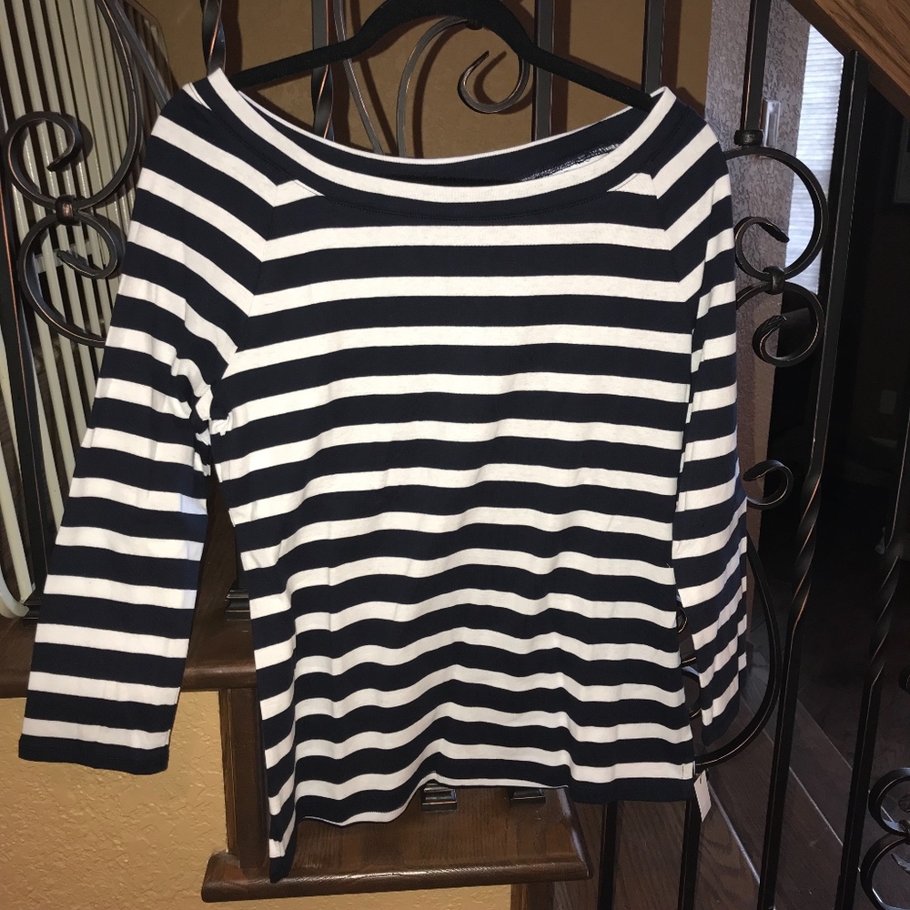 NWT Talbots Stripe Double-Scoop Neck Tee - Picture 6 of 6